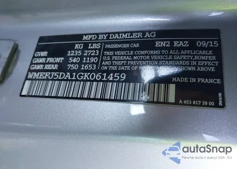 2016 Smart Fortwo Passion from USA, damaged, VIN WMEFJ5DA1GK061459